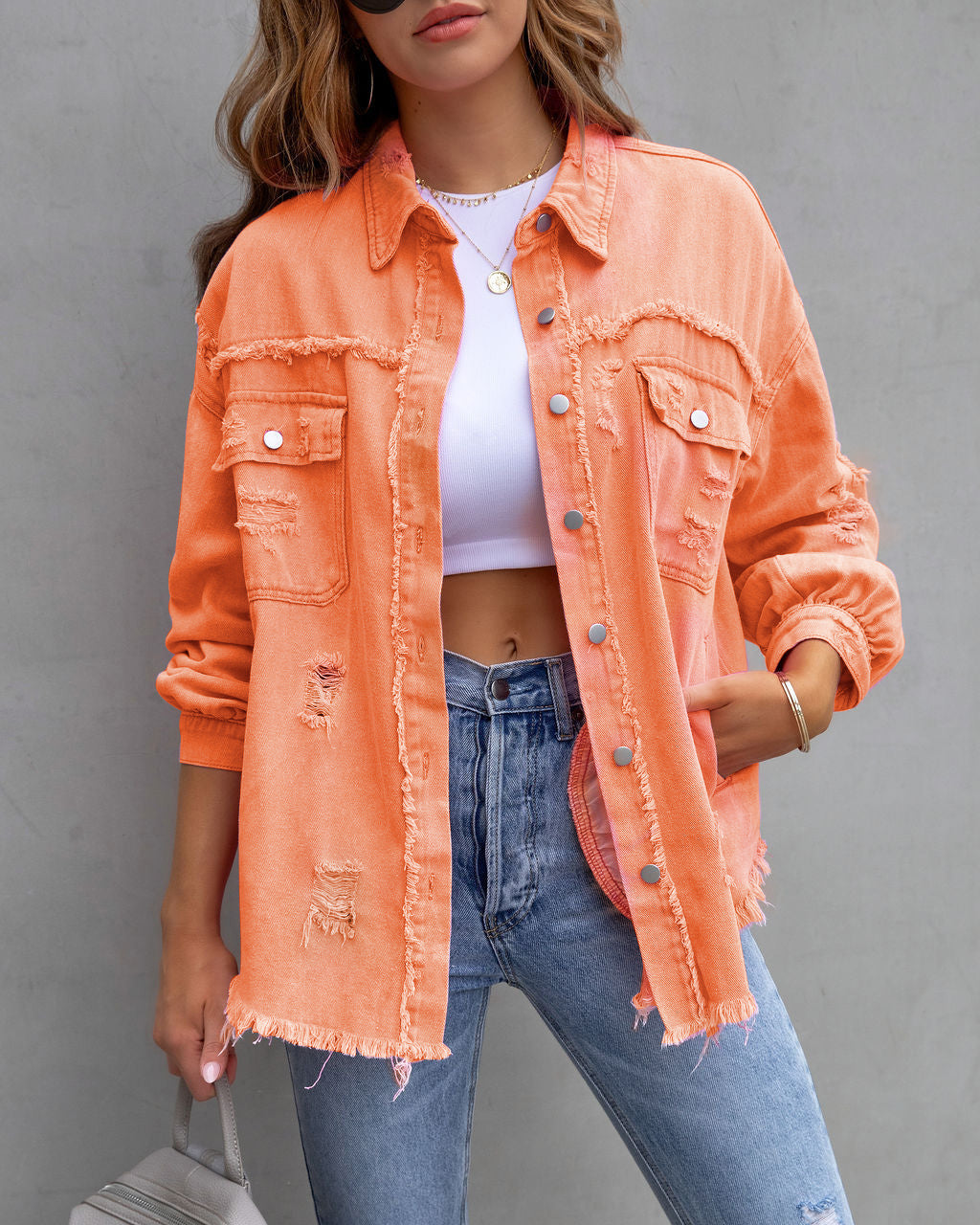 Fashion Ripped Shirt Jacket Female Autumn And Spring Casual Tops Womens Clothing - ARCHSHOPE