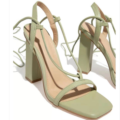 Women Shoes Square Toe Ankle Lace-Up Strappy Sandals Fashion Party Pumps - ARCHSHOPE