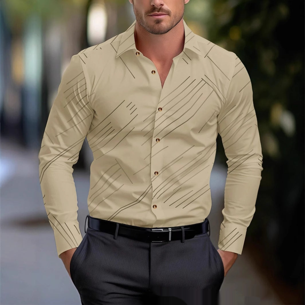 Business Men's Diagonal Striped Shirt Casual Plus Size