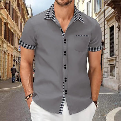 Chemise décontractée pour homme avec coutures contrastées et poches