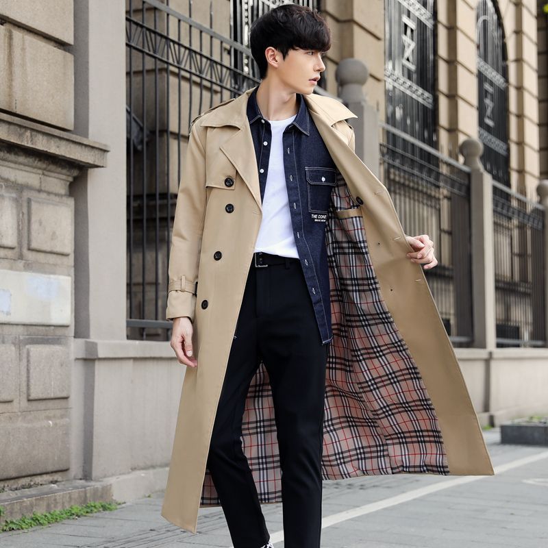 Langer britischer Trenchcoat im Slim Fit für Herren