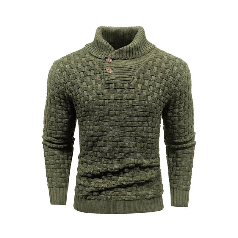 Men's Slim Turtleneck Sweater With Button Design Fashion Casual Solid Color Pullover Top Clothing - ARCHSHOPE