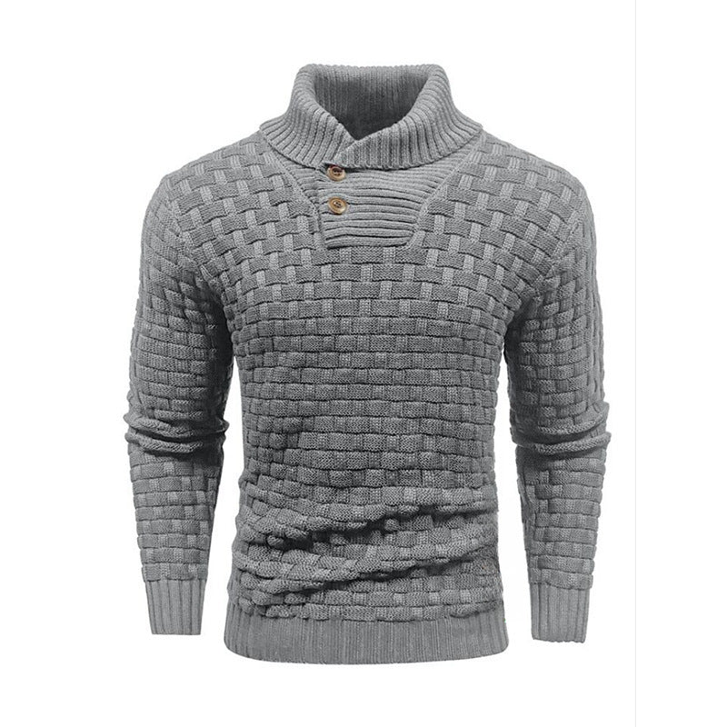 Men's Slim Turtleneck Sweater With Button Design Fashion Casual Solid Color Pullover Top Clothing - ARCHSHOPE