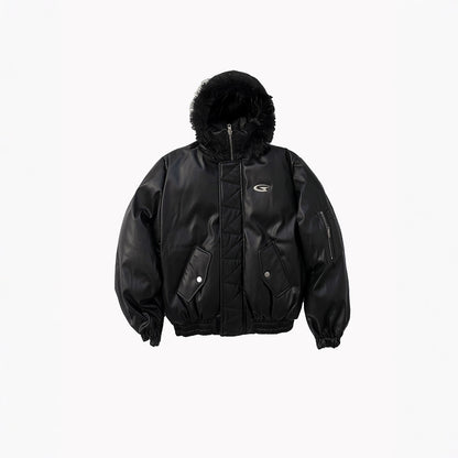 Manteau à capuche en cuir synthétique et coton, haut chaud et ample