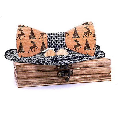 Christmas gift elk design wooden bow tie - ARCHSHOPE