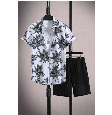 Ensemble chemise et short à manches courtes en soie glacée micro-élastique pour homme