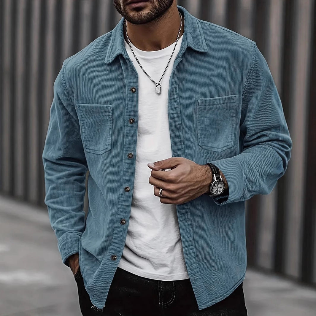 Manteau chemise décontracté à manches longues en velours côtelé assorti