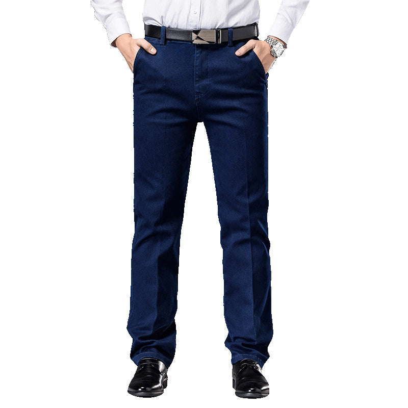 Pantalon décontracté extensible pour homme, jean droit taille haute