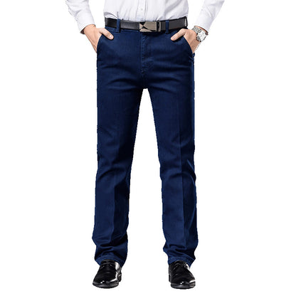 Pantalon décontracté extensible pour homme, jean droit taille haute