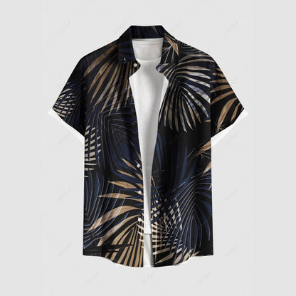Chemise à manches courtes et col montant pour homme, tendance été, rayures