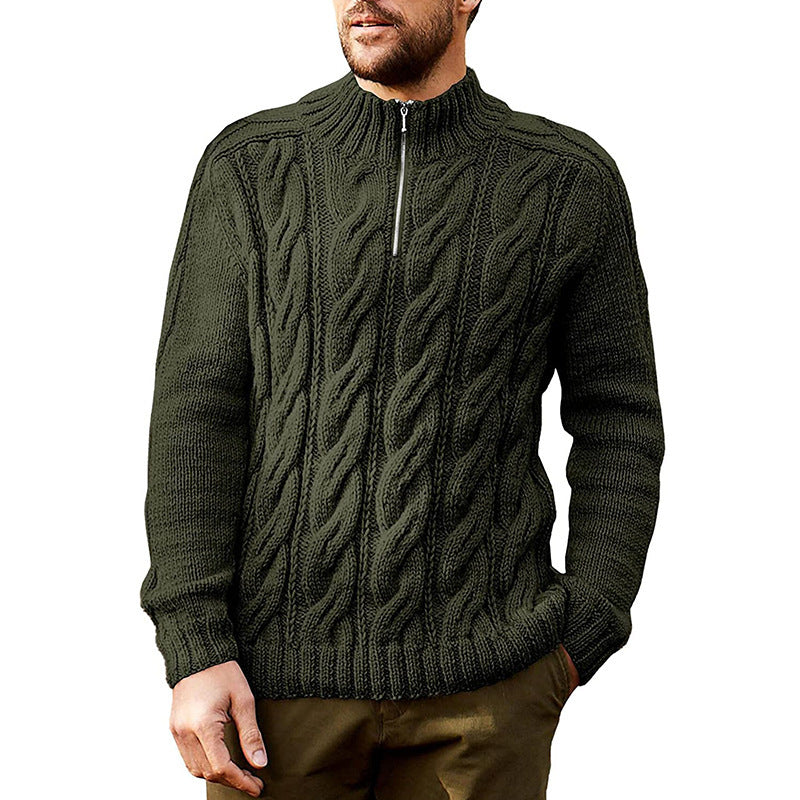 Pull à manches longues et col mi-haut pour homme, couleur unie