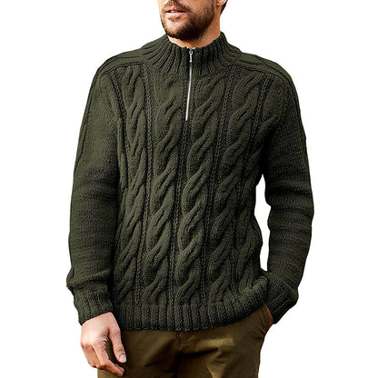 Pull à manches longues et col mi-haut pour homme, couleur unie