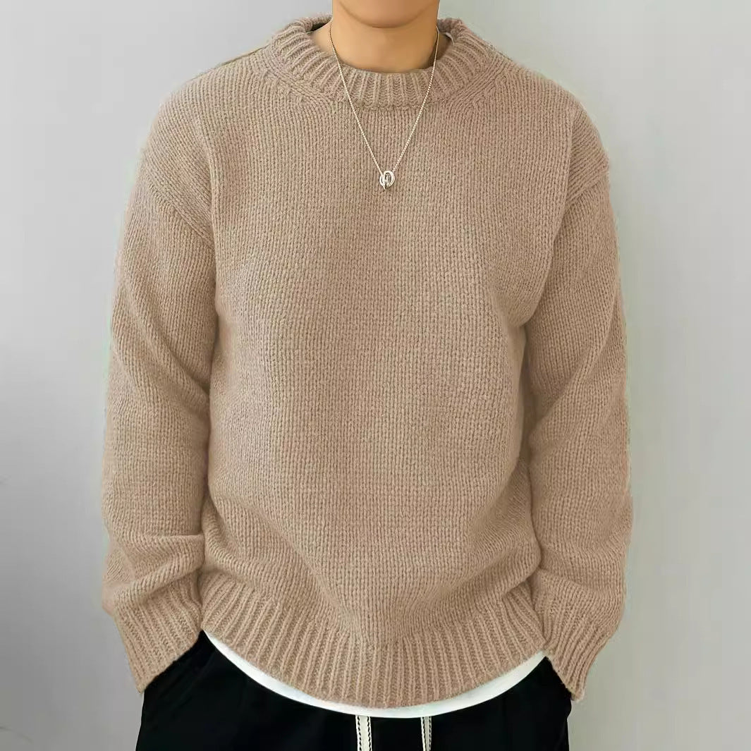 Einfarbiger, locker gestrickter Pullover, Freizeit, japanischer Retro-Stil, langärmeliger Rundhalspullover für Herren