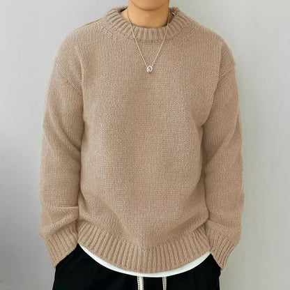 Einfarbiger, locker gestrickter Pullover, Freizeit, japanischer Retro-Stil, langärmeliger Rundhalspullover für Herren