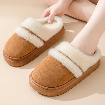 Fashion Warm Cotton Slippers For Women Leisure Thick Bottom Non-slip Plus-velvet House Shoes Winter Bedroom Floor Suede Slipper - ARCHSHOPE