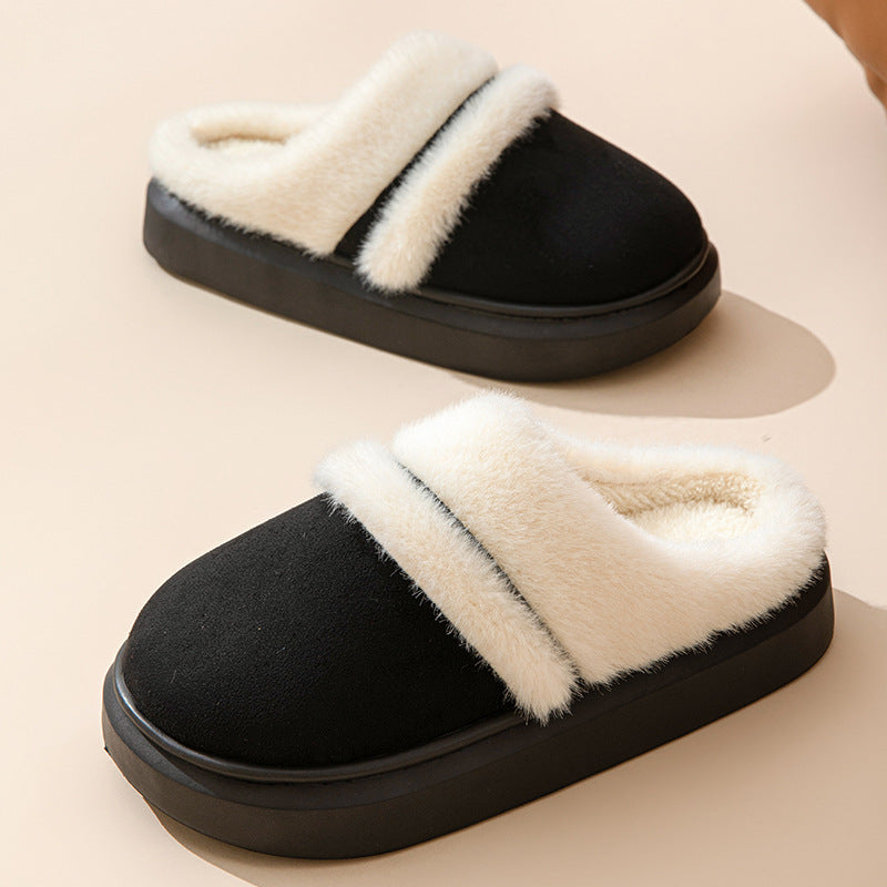 Fashion Warm Cotton Slippers For Women Leisure Thick Bottom Non-slip Plus-velvet House Shoes Winter Bedroom Floor Suede Slipper - ARCHSHOPE