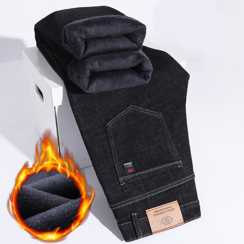 Winter Fleece-gefütterte dicke Jeans Herren Plus Size Loose Straight Casual Hose
