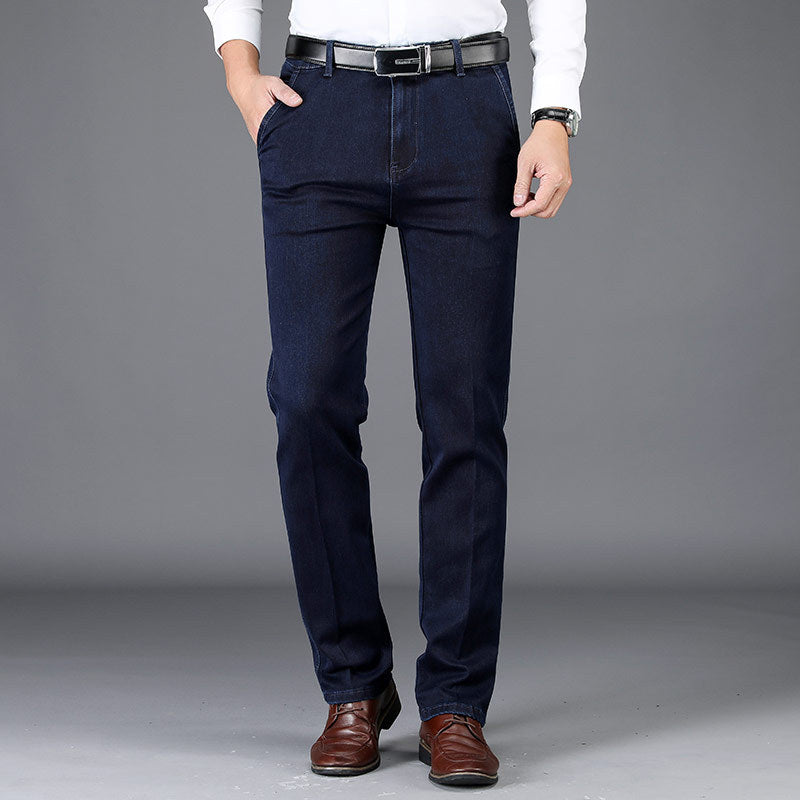 Pantalon décontracté extensible pour homme, jean droit taille haute
