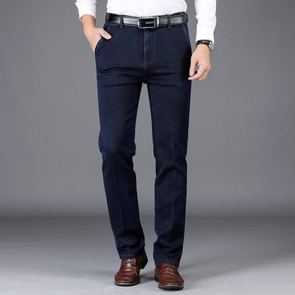 Pantalon décontracté extensible pour homme, jean droit taille haute