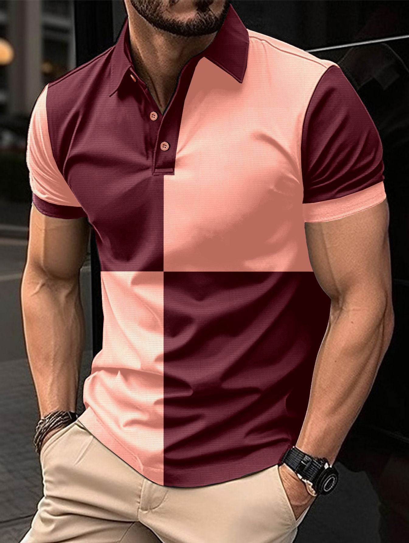 Lässiges, sportliches Poloshirt mit kurzen Ärmeln und Farbnähten und Umschlagkragen für Herren