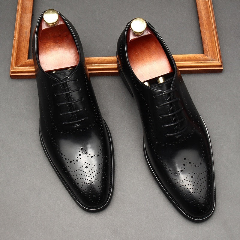Chaussures en cuir pour hommes, style britannique, bout pointu, tenue de soirée, chaussures à lacets pour hommes