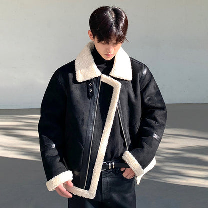 Veste décontractée en laine d'agneau à fermeture éclair pour homme