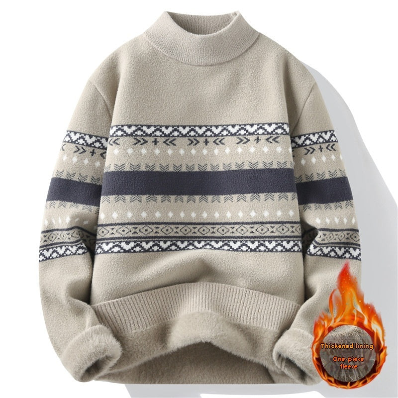 Pull en velours une pièce pour homme, col montant, tricoté, tendance, automne-hiver, décontracté, chaud, quotidien