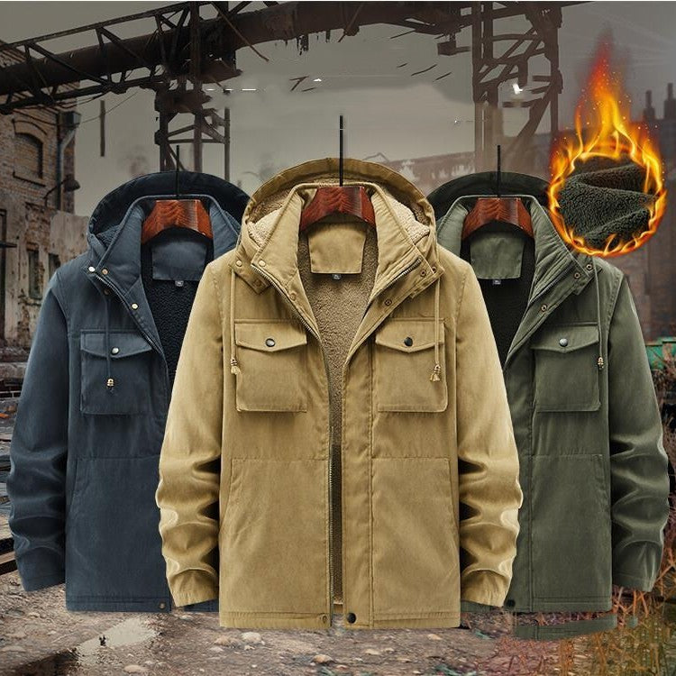 Thick Detachable Hat Lambswool Jacket