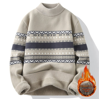 Pull en velours une pièce pour homme, col montant, tricoté, tendance, automne-hiver, décontracté, chaud, quotidien