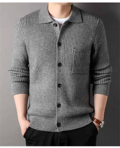 Twist Jacquard Revers Pullover Cardigan Herren Oberbekleidung Herbst und Winter Trends Mode Slim Knit Top Coat