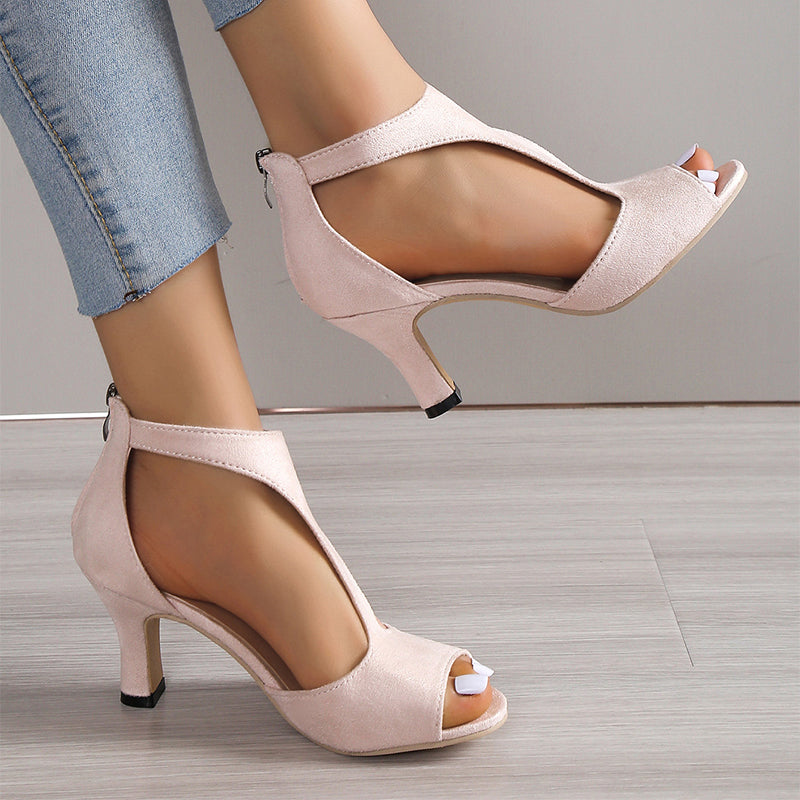 High Heel Peep Toe Sandals Women Back Zipper Outdoor Summer Shoes - ARCHSHOPE