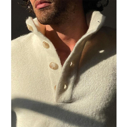 Pull blanc slim à col montant pour homme, veste en peluche