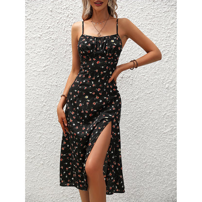 New Polka Dot Print Suspender Dress Summer Sexy Split Long Dresses For Womens Clothing - ARCHSHOPE