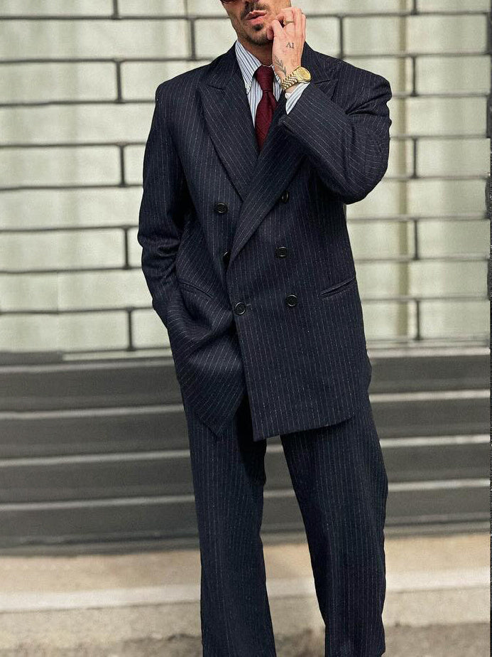 Costume classique croisé à rayures pour homme