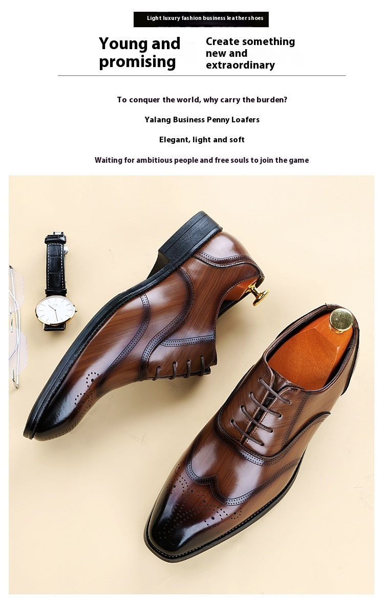 Formelle Lederschuhe Britische Männer Brogue Spitzschuh Spitze