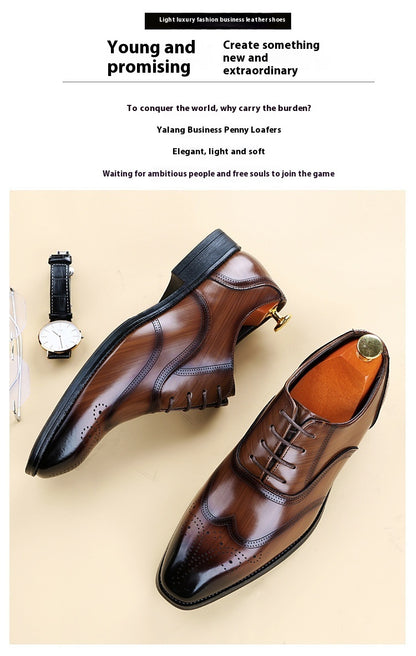 Formelle Lederschuhe Britische Männer Brogue Spitzschuh Spitze