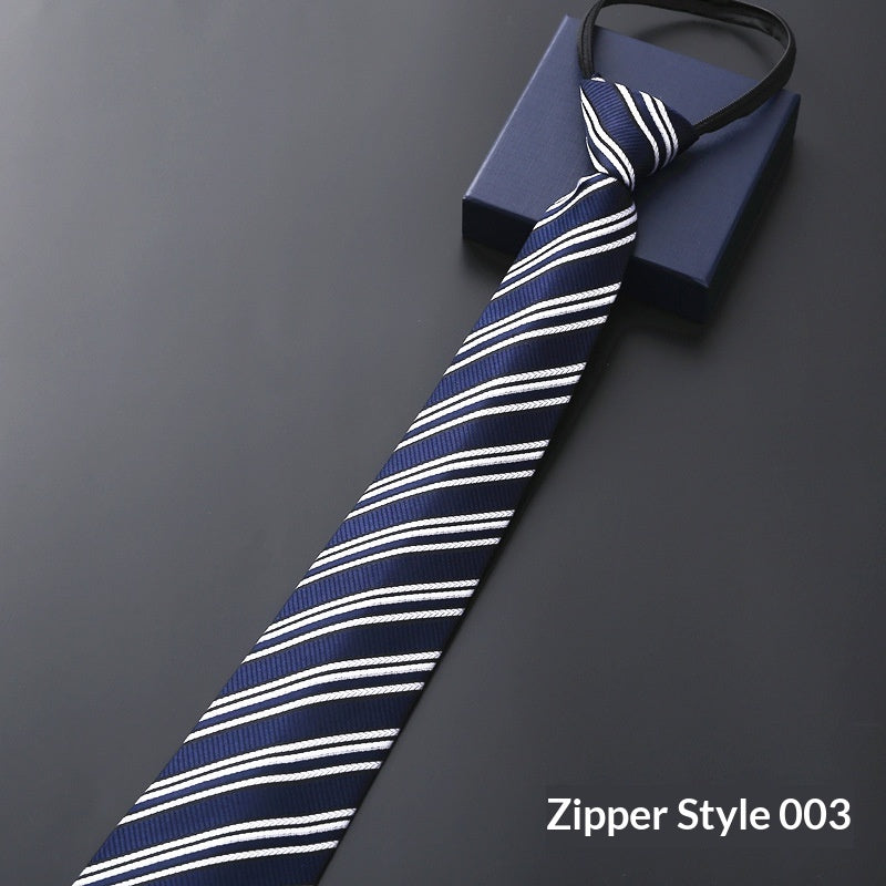 Mens Business Formal Zipper Tie With Blue Stripes - ARCHSHOPE