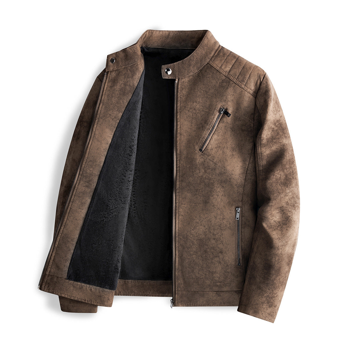 Veste en cuir pour homme, doublure polaire, col montant slim