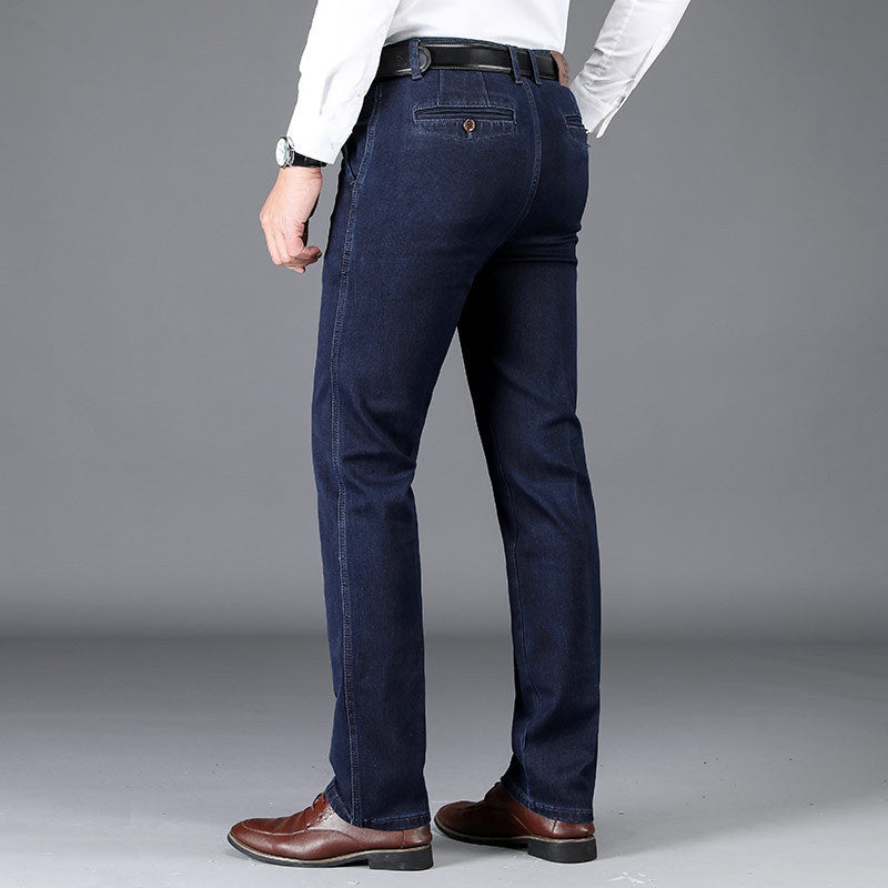 Pantalon décontracté extensible pour homme, jean droit taille haute