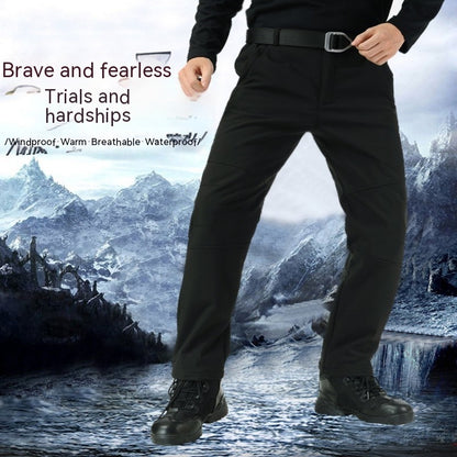 Pantalon tactique d'extérieur à coque souple pour homme, ample, grande taille, doublé polaire, pour l'escalade