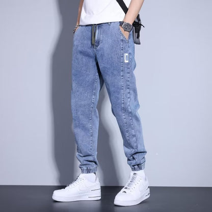 Jeans décontractés pour jeunes, sarouel, cordon de serrage, élastique, type pied, pour hommes