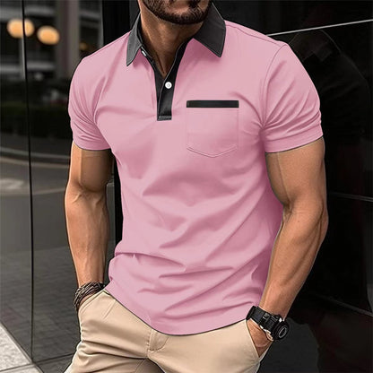 Revers Fashion Slim Pocket Kurzarm T-Shirt Poloshirt Herrenbekleidung