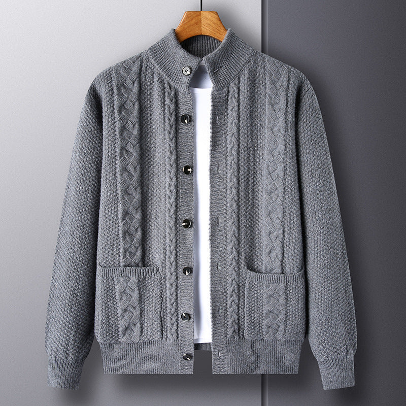 Nouveau pull à simple boutonnage avec poches, cardigan ample en jacquard tendance pour hommes