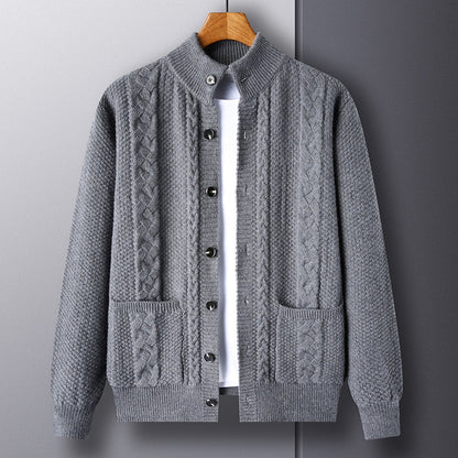 Nouveau pull à simple boutonnage avec poches, cardigan ample en jacquard tendance pour hommes
