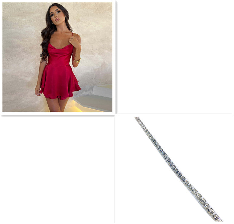 Sexy Suspender Skirt For Women Elegant Slim Strap Satin Backless Lace Up A-Line Short Dress Lady - ARCHSHOPE