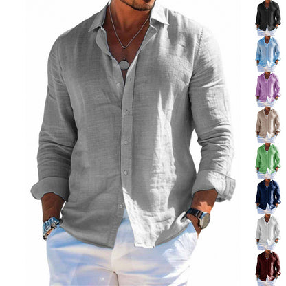 Men's Long Sleeve Shirt Casual Loose Lapel Button Top Solid Color Plus Size Blouse Clothing - ARCHSHOPE
