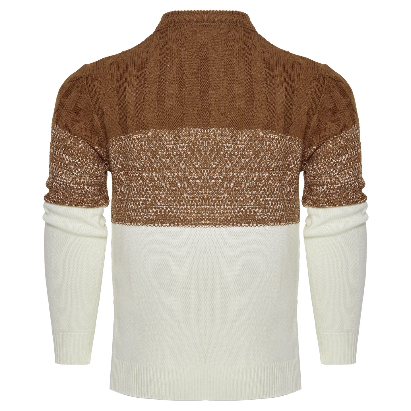 Men's Casual Color Block Long Sleeve Cable Knit Pullover Sweater - ARCHSHOPE