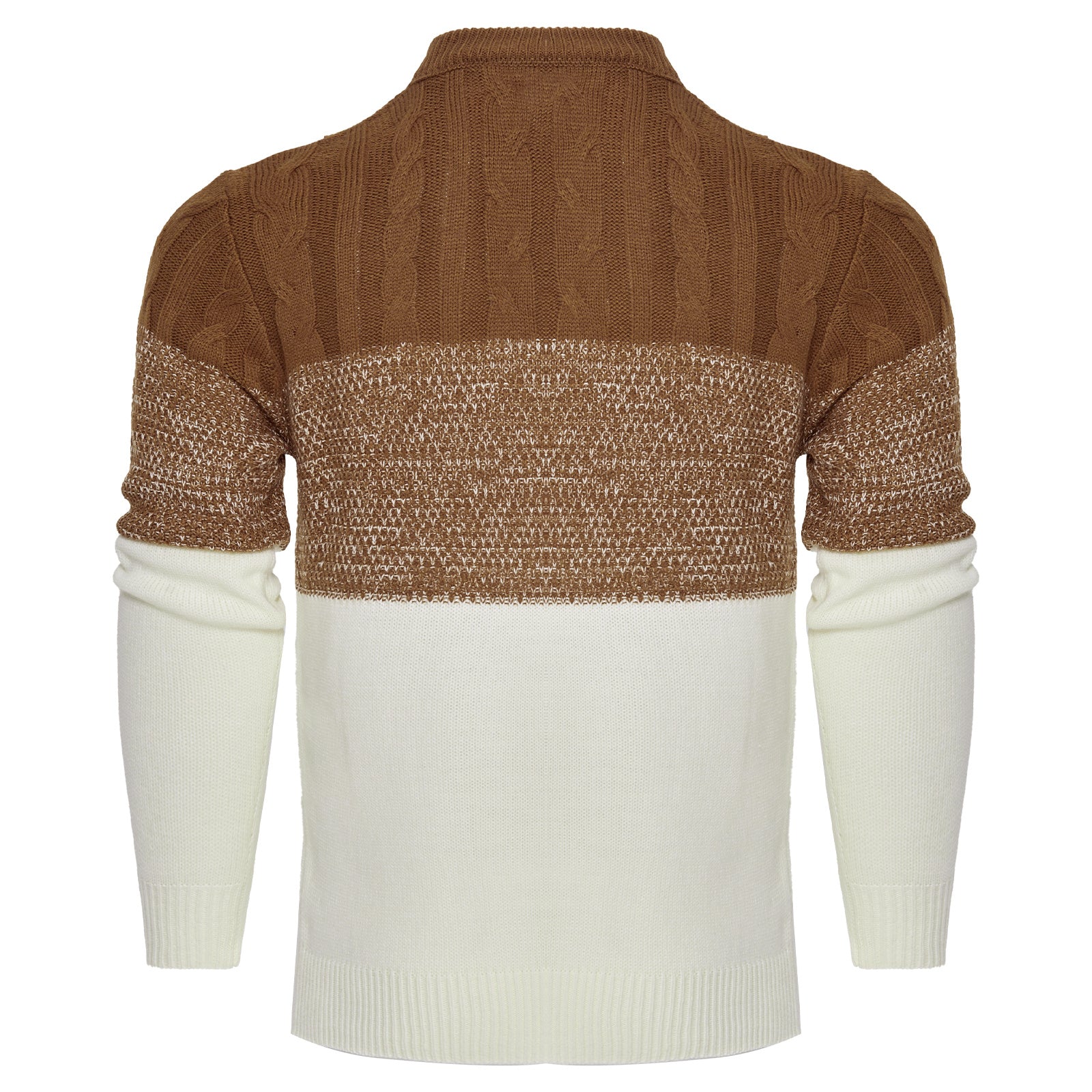Men's Casual Color Block Long Sleeve Cable Knit Pullover Sweater - ARCHSHOPE