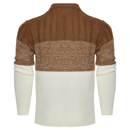 Men's Casual Color Block Long Sleeve Cable Knit Pullover Sweater - ARCHSHOPE