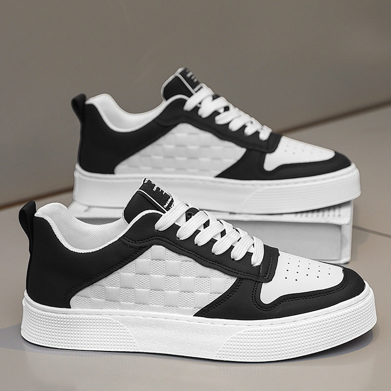 Baskets décontractées à lacets pour hommes, chaussures plates respirantes à carreaux